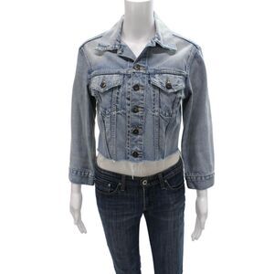 Levis Women Basic Jacket Blue Cotton 3/4 Sleeve Button Size 0